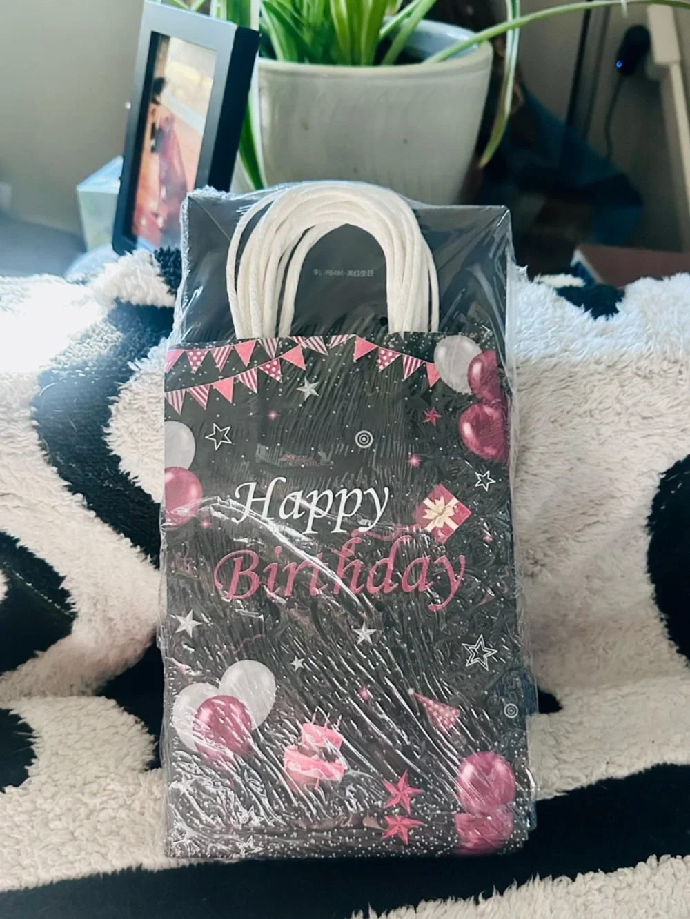 Happy Birthday Gift Bags - Black with Red & Silver Balloons